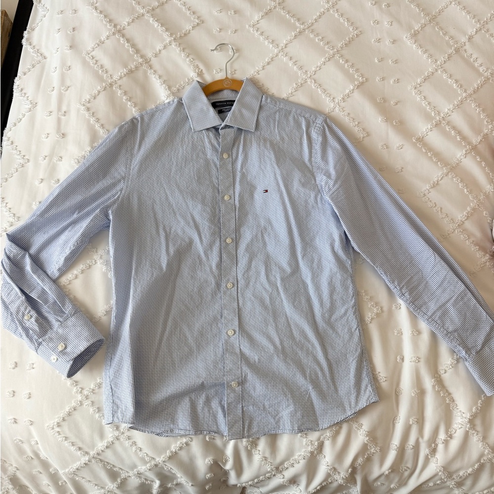 Tommy Hilfiger Light Blue Micro-Check Dress Shirt